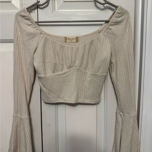 Altar'd State Tan Cream Bell Sleeve Crop Blouse